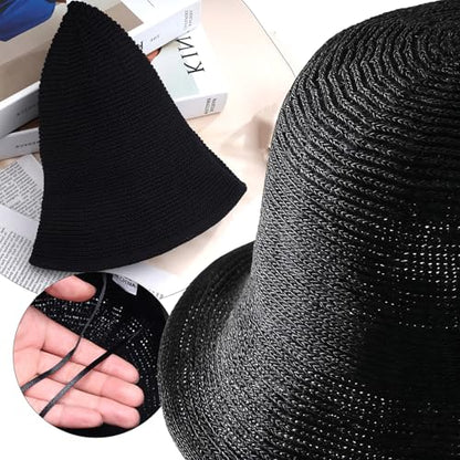 MILAKOO Crochet Bucket Hat Knit Braided Floppy Soild Color Cap for Women Foldable Sun Bowler Hat - color: A2: Black