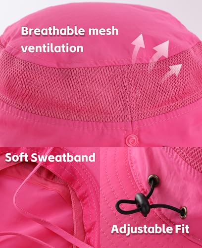 Connectyle UPF 50+ Wide Brim Sun Hat for Men Breathable Cowboy Boonie Hats Outdoor Bucket Hat for Fishing Hiking Safari - color: Rose Red