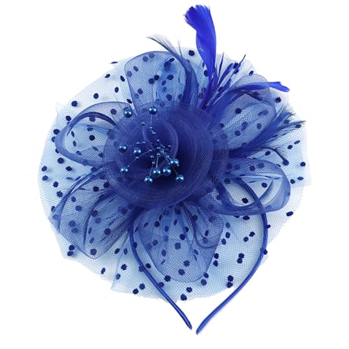 WLBON Fascinators Hat 20s 50s Headband Hair Clips Flower Mesh Veil Feather Headpiece Headwear Women Halloween Carnival Cocktail Wedding Church Cosplay Dress Up Birthday Tea Party Accessories Blue - color: Blue Tone