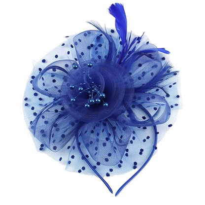 WLBON Fascinators Hat 20s 50s Headband Hair Clips Flower Mesh Veil Feather Headpiece Headwear Women Halloween Carnival Cocktail Wedding Church Cosplay Dress Up Birthday Tea Party Accessories Blue - color: Blue Tone