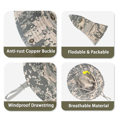 Sun Hats for Men Women Bucket Hat UPF 50+ Boonie Fishing Safari Hat - color: Acu Camo