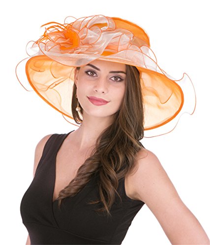 SAFERIN Women's Organza Church Fascinator Bridal Tea Party Wedding Hat - color: 2867-orange Off White