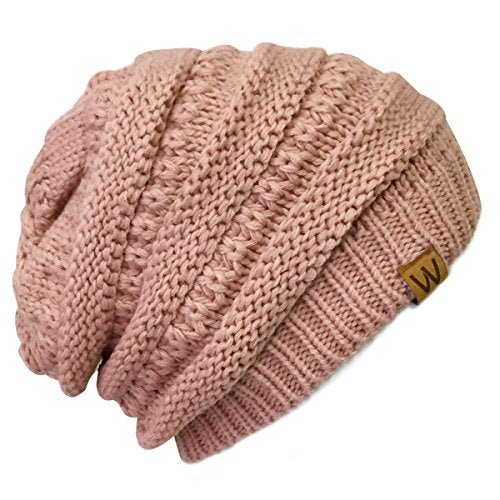 allydrew Winter Thick Knit Beanie Slouchy Beanie for Men & Women - color: Pink