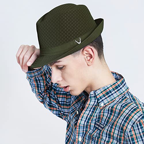 The Hat Depot Light Weight Classic Soft Cool Mesh Crushable Fedora hat - color: Olive, size: Small-Medium