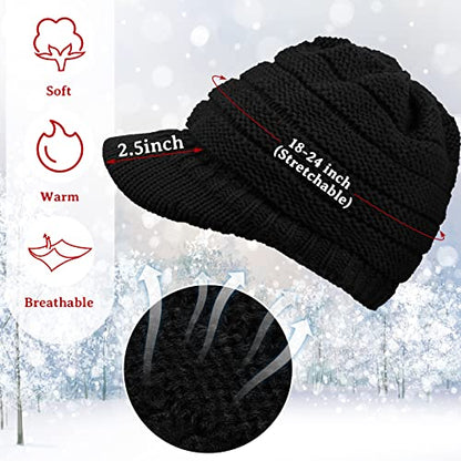 Kenning 4 Sets Winter Hat Gloves Women, Knit Beanie with Brim Touchscreen