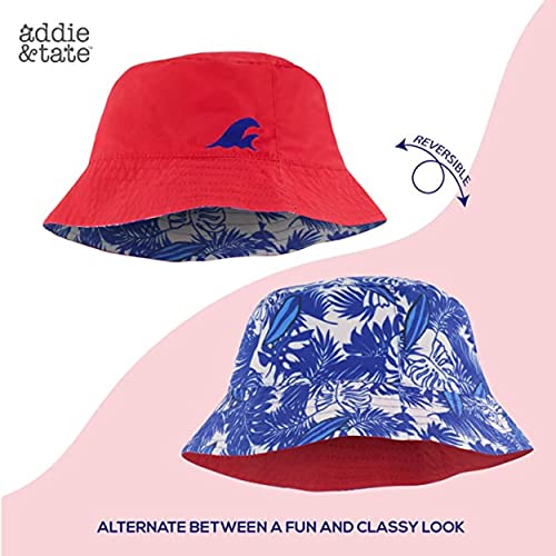 Kids Bucket Hat for Girls & Boys, Packable Fun & Cool Reversible Beach Sun Teen Toddler Bucket Hat with Sunglasses - color: Red/Tropical Surf, size: 3-7 Years