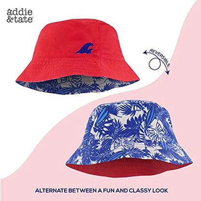 Kids Bucket Hat for Girls & Boys, Packable Fun & Cool Reversible Beach Sun Teen Toddler Bucket Hat with Sunglasses - color: Red/Tropical Surf, size: 3-7 Years
