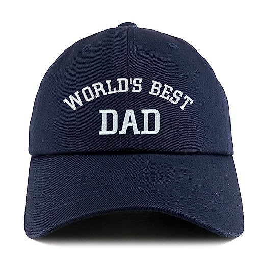 Trendy Apparel Shop World's Best Dad Embroidered Low Profile Soft Cotton Dad Hat Cap - color: Navy