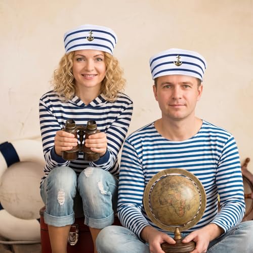 Syhood 12 Pcs Blue with White Sailor Hats Captain Navy Hat - style: Delicate Style