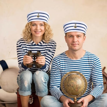 Syhood 12 Pcs Blue with White Sailor Hats Captain Navy Hat - style: Delicate Style