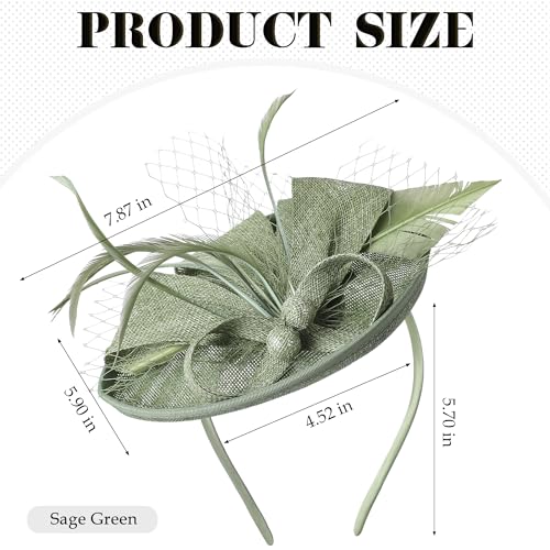 Zinniday Fascinator Tea Party Hat - 2026 Derby Pillbox Kentucky Hat for Women (7.87x5.9inch) - color: Light Green