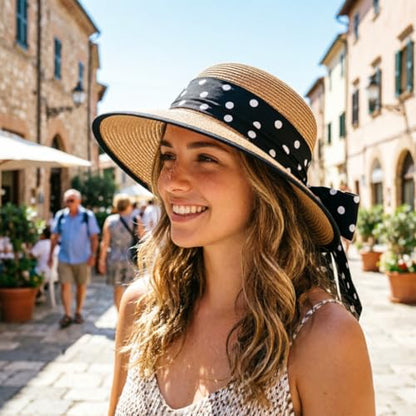 AQOKKA Women Sun Hats Straw Wide Brim Bowknot Bucket Cap Floppy Foldable Summer Beach Hats for Women Outdoor UPF 50+ - color: 1 Pack Hat: Khaki With Black Bow