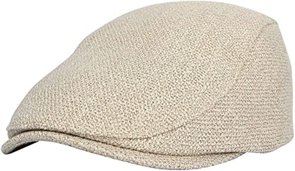 Cabbie Hats for Men Summer,Cotton Beret Newsboy Hat Ivy Gatsby Adjustable Flat Cap Beret for Driving - color: A02-beige