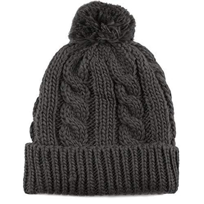 Women and Men Beanie Daily Winter Oversized Thick Stretchy Knitted Pom Pom Beanie Fleece Lined Beanie Hat - color: 1. Curly Dark Grey