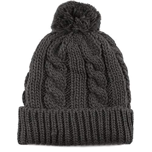Women and Men Beanie Daily Winter Oversized Thick Stretchy Knitted Pom Pom Beanie Fleece Lined Beanie Hat - color: 1. Curly Dark Grey
