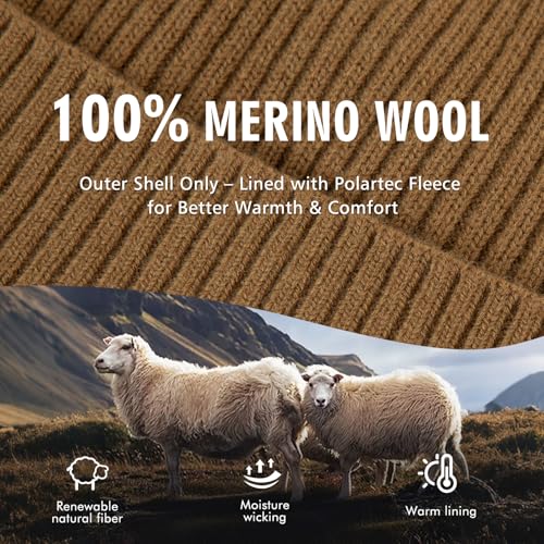 TOP-EX 100% Australian Merino Beanie, S/M-XL/XXL, Polartec Fleece Lined - color: Te94586_camel, size: X-Large-XX-Large