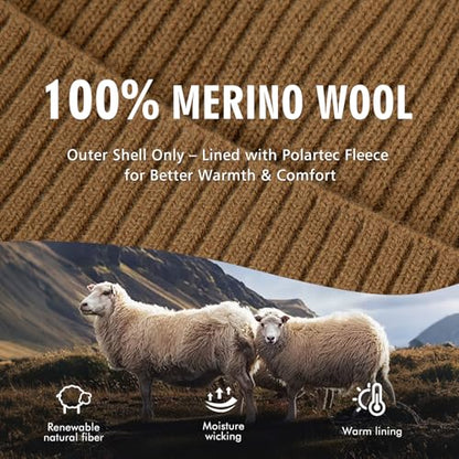 TOP-EX 100% Australian Merino Beanie, S/M-XL/XXL, Polartec Fleece Lined - color: Te94586_camel, size: X-Large-XX-Large