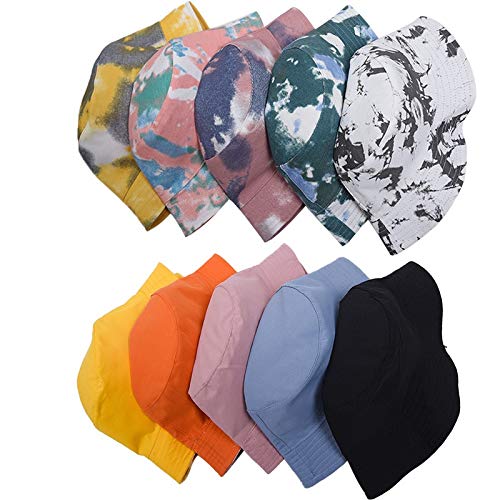 Tie Dye Bucket Hat Reversible Cotton Multicolored Fisherman Cap Packable Sun Hat - color: Yellow Grey
