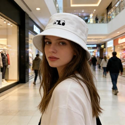 Cotton Bucket Hat for Women Men Summer Travel Sun Beach Bucket Cap, Unisex Outdoor Fisherman Hat - color: Panda White