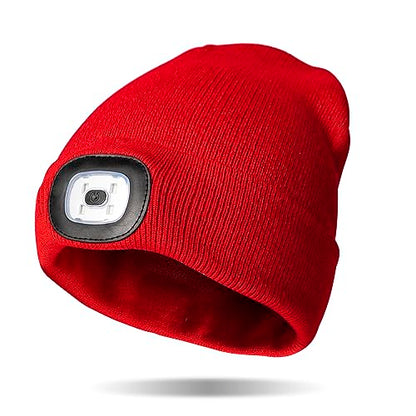Classic Rechargeable LED Warm Knit Beanie Head Light Hat Headlamp for Outdoor Activities - color: Red