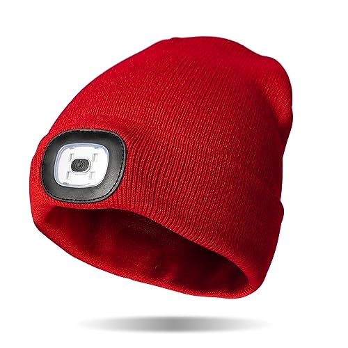 Classic Rechargeable LED Warm Knit Beanie Head Light Hat Headlamp for Outdoor Activities - color: Red