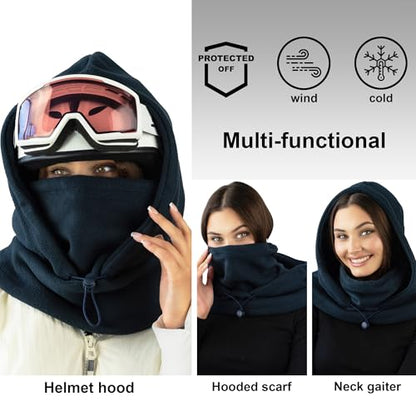 Fleece Balaclava Over Helmet - Warm Helmet Ninja Hood - Snowboard Hooded Hat Neck Gaiter Ski Mask - color: Jeans, size: One Size