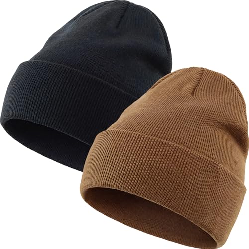 100% Cotton Beanie Hat Winter Hats Women Men Warm Knit Beanies - color: 2pcs-(black +Coffee)