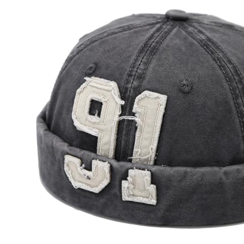 Quanhaigou Brimless Sailor Cap,Adjustable Rolled Cuff Skull Beanie Hats for Men Women - color: 91 Grey