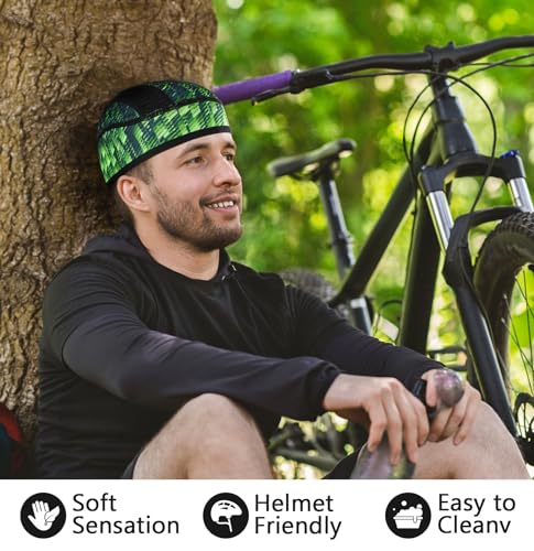 MELASA Cooling Skull Cap Breathable Mesh Sweat Control Helmet Liner for Men - color: Black&aurora Green