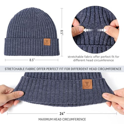 OZERO Winter Beanie for Men Women,Thermal Knit Soft Fleece Lined Hats - color: Navy