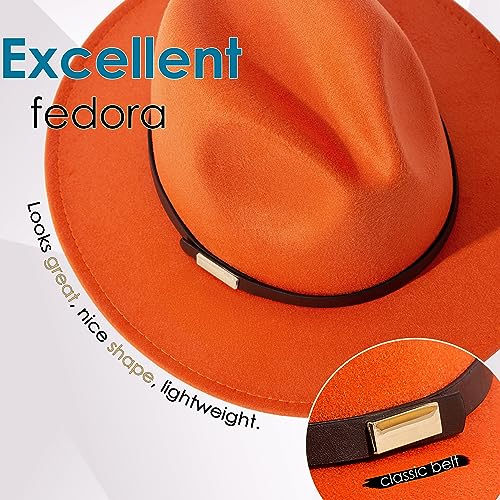 Fedora Hats for Men Wide Brim Panama Hat with Classic Belt - color: Orange