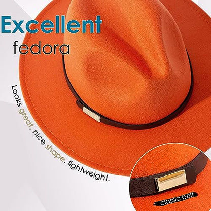 Fedora Hats for Men Wide Brim Panama Hat with Classic Belt - color: Orange
