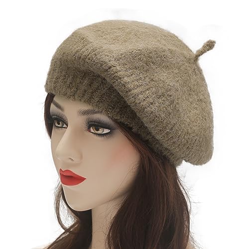 ZLYC Women French Beret Hat Winter Knitted Stretchable Beret Artist Cap - color: Plain Coffee