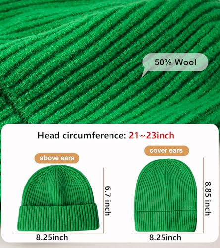 Wool Fisherman Beanies for Men Knit Fall Winter Beanie Hat Skull Cap - color: Green