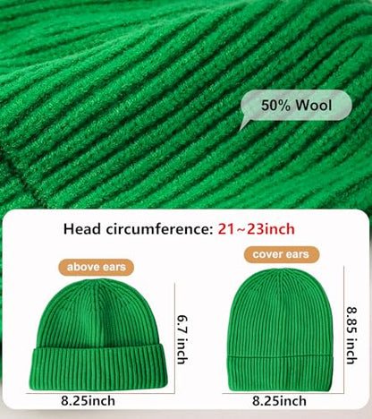 Wool Fisherman Beanies for Men Knit Fall Winter Beanie Hat Skull Cap - color: Green