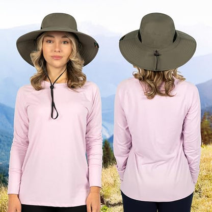 SUN CUBE Wide Brim Sun Hat for Men & Women, UPF 50+ UV Protection, Mesh Boonie Hat with Chin Strap, Fishing Hiking Hat - color: Olive