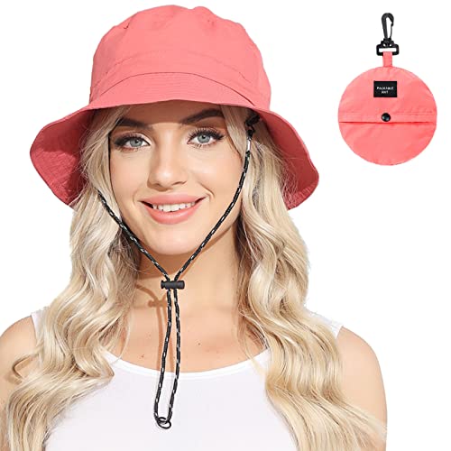 Packable Bucket Hat for Women Waterproof UV Protection Sun Hat - color: Watermelon