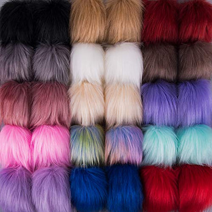SIQUK 30 Pieces Faux Fur Pom Pom for Hats with Elastic Loop - color: Bright Color