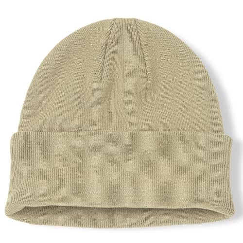 100% Cotton Beanie for Women Men Soft Knit Beanies Warm Winter Hat - color: Sandy Beige