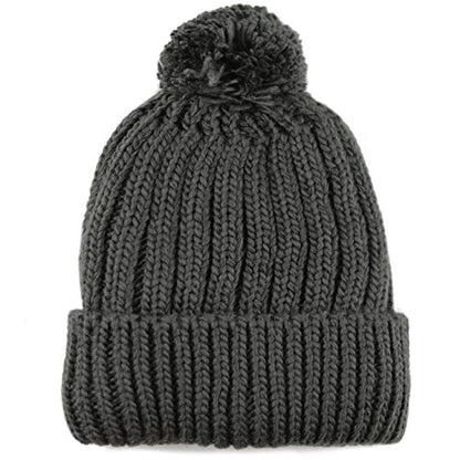 Women and Men Beanie Daily Winter Oversized Thick Stretchy Knitted Pom Pom Beanie Fleece Lined Beanie Hat - color: 2. Straight Dark Grey