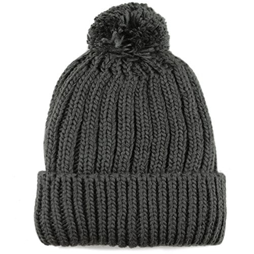 Women and Men Beanie Daily Winter Oversized Thick Stretchy Knitted Pom Pom Beanie Fleece Lined Beanie Hat - color: 2. Straight Dark Grey