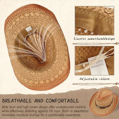 Straw Cowboy Hat for Women, Cowgirl Hat Wide Brim Western Cowboy Hat - color: Style7