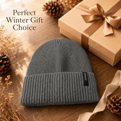 Beanie for Men Women Winter Ribbed Knit Hat Warm Cuffed Skull Cap - color: Charcoalgrey