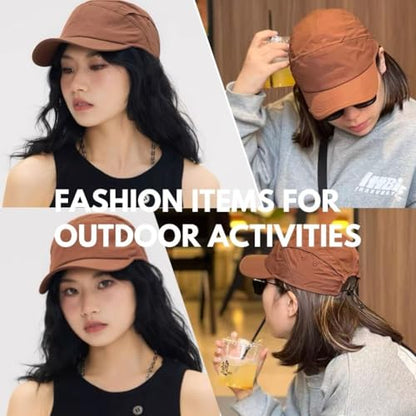 5 Panel Hat, Quick Dry Baseball Cap, Drawstring Elastic Sport Cap for Running, Fishing - color: Brown