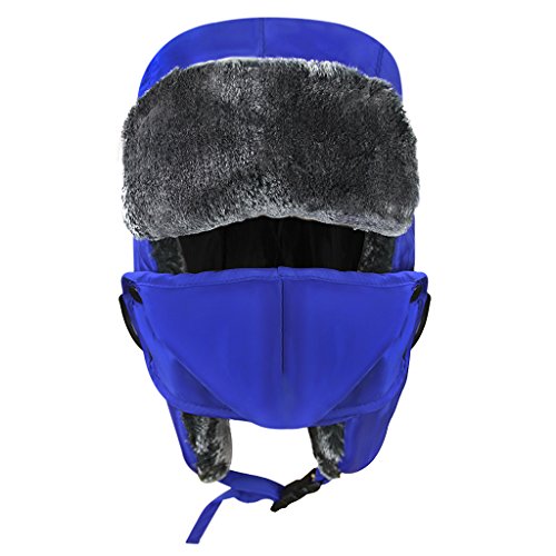 Kids Waterproof Winter Hat Windproof Ski Mask Trapper Hat Baby Teen Cute Ear Flap Fur Warm Beanie Cap Cold Weather Snow Hats - color: Blue