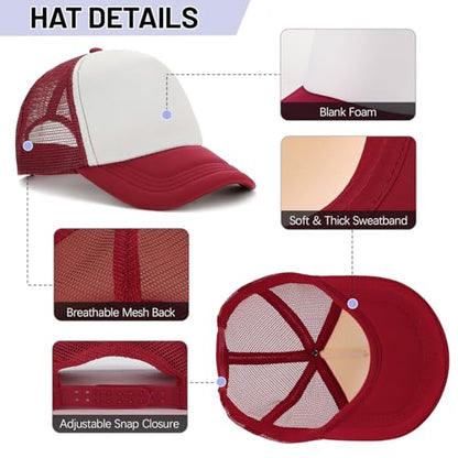 Ultrafun 10 Pack Trucker Hat Mesh Sublimation Blank Hats Adjustable Baseball Caps Hats for Men Women - color: Wine Red White