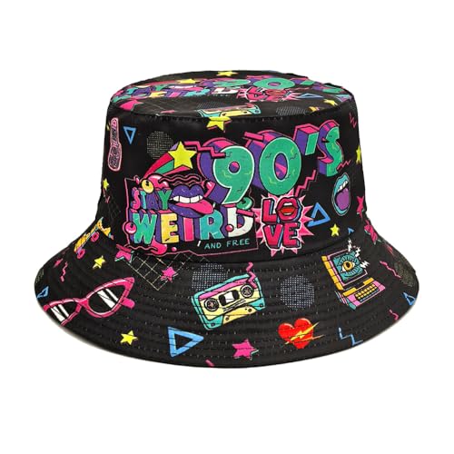 Bucket Hat for Women Men,Travel Sun Beach Cap,Unisex Fishing Outdoor Boonie - color: Vintage 90s
