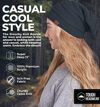 Tough Headwear Slouchy Oversized Beanie Hat - Warm Winter Hats for Women - Stretch Fit Mens Beanie - color: Dark Gray