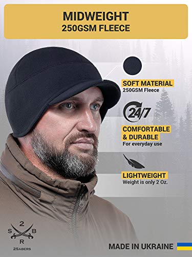 2SBR 2SABERS Fleece Winter Beanie with Visor - Men Women - Earflap Brim Skull Watch Cap Hat - color: Dark Navy Blue, size: X-Large