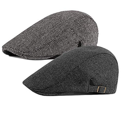 2 Pack Men's Cotton Flat Cap Ivy Gatsby Newsboy Hat - color: B